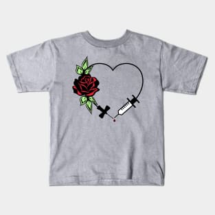 Phlebotomist Appreciation Floral Love Heart with Needle Kids T-Shirt